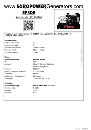 Naftové elektrocentrály Europower EP8DE (S)
