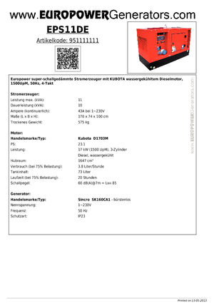 Naftové elektrocentrály Europower EPS11DE (S)
