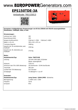 Naftové elektrocentrály Europower EPS150TDE-3A (LS)
