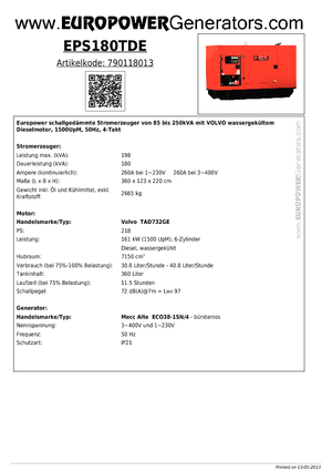 Naftové elektrocentrály Europower EPS180TDE (MA)