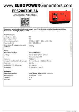 Naftové elektrocentrály Europower EPS200TDE-3A (LS)