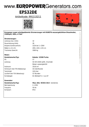 Naftové elektrocentrály Europower EPS 32 DE (MA)