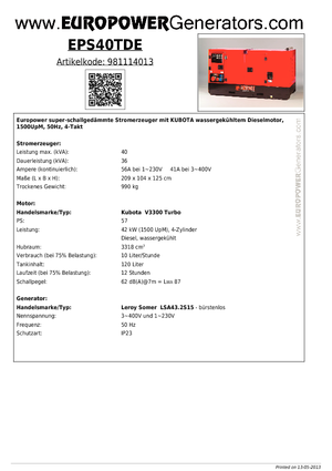 Naftové elektrocentrály Europower EPS 40 TDE (LS)