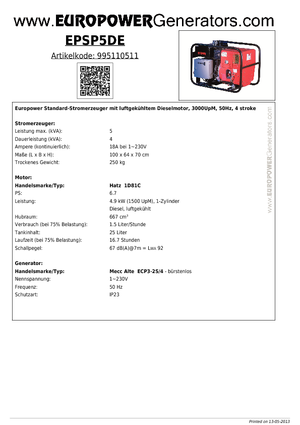 Naftové elektrocentrály Europower EPSP 5 DE (MA)