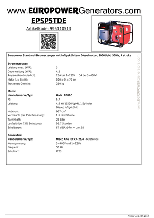 Naftové elektrocentrály Europower EPSP 5 TDE (MA)