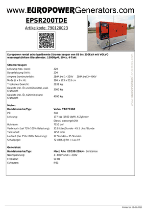 Naftové elektrocentrály Europower EPSR200TDE (MA)