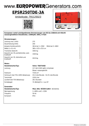 Naftové elektrocentrály Europower EPSR250TDE-3A (MA)