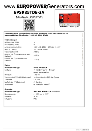 Naftové elektrocentrály Europower EPSR85TDE-3A (MA)