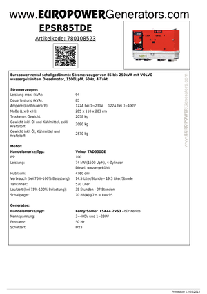 Naftové elektrocentrály Europower EPSR85TDE (LS)