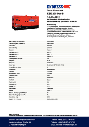 Naftové elektrocentrály Endress ESE 220 DW-B