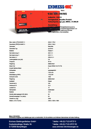 Naftové elektrocentrály Endress ESE 220 DW-MS
