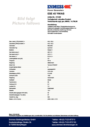 Naftové elektrocentrály Endress ESE 45 YW/AS 