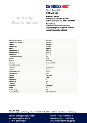 Naftové elektrocentrály Endress ESE 45 YW 