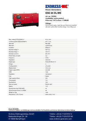 Naftové elektrocentrály Endress ESE 65 DL-MS