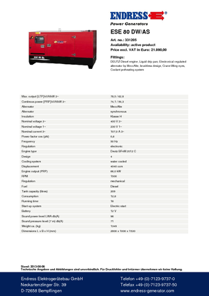 Naftové elektrocentrály Endress ESE 80 DW-AS