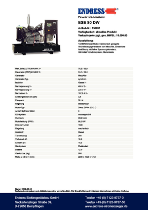 Naftové elektrocentrály Endress ESE 80 DW