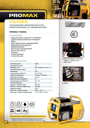 Naftové elektrocentrály Vanguard Promax 7500 EA