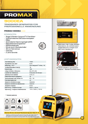 Naftové elektrocentrály Vanguard Promax 9000 EA