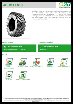 Pneumatiky pro zemědělské stroje BKT AGRIMAX SIRIO 540/65 R 38