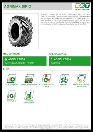 Pneumatiky pro zemědělské stroje BKT AGRIMAX SIRIO 540/65 R 38