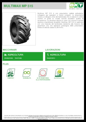 Pneumatiky pro zemědělské stroje BKT MULTIMAX MP 515 405/70 R 20 MPT