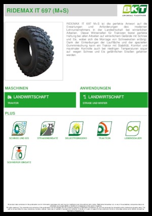 Pneumatiky pro zemědělské stroje BKT RIDEMAX IT 697 M+S 600/70 R30