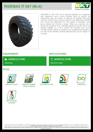 Pneumatiky pro zemědělské stroje BKT RIDEMAX IT 697 M+S 600/70 R30