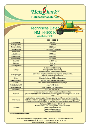 Štěpkovače Heizohack HM 14-800 KF 