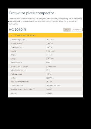 Vibrační desky montovatelné Epiroc HC 1050 R 