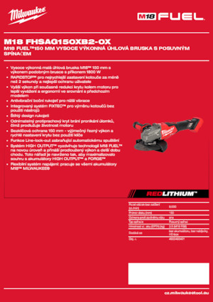 Akumulátorové úhlové brusky Milwaukee M18 FHSAG150XB2-0X