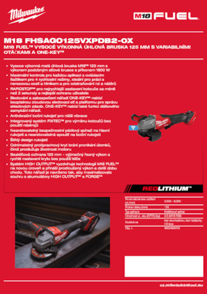 Akumulátorové úhlové brusky Milwaukee M18 FHSAGO125VXPDB2-0X