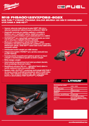 Akumulátorové úhlové brusky Milwaukee M18 FHSAGO125VXPDB2-802X