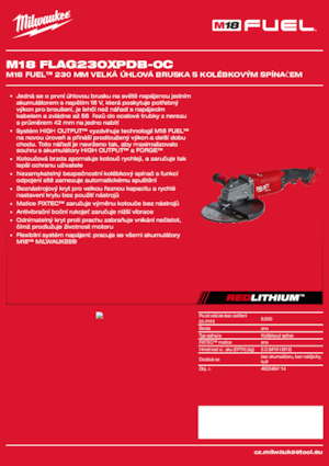 Akumulátorové úhlové brusky Milwaukee M18 FLAG230XPDB-0C