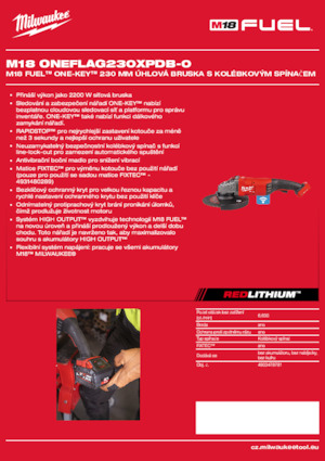Akumulátorové úhlové brusky Milwaukee M18 ONEFLAG230XPDB-0