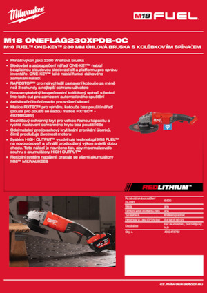 Akumulátorové úhlové brusky Milwaukee M18 ONEFLAG230XPDB-0C