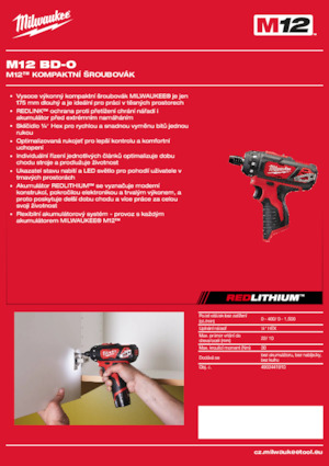 Akumulátorové vrtačky a vrtací šroubováky Milwaukee M12 BD-0