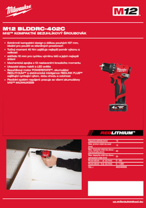 Akumulátorové vrtačky a vrtací šroubováky Milwaukee M12 BLDDRC-402C