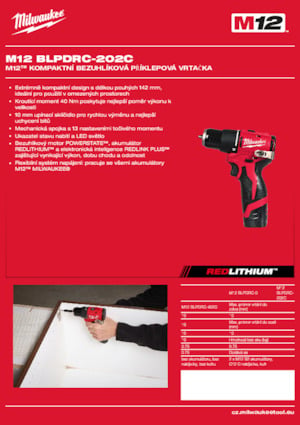Akumulátorové vrtačky a vrtací šroubováky Milwaukee M12 BLPDRC-202C