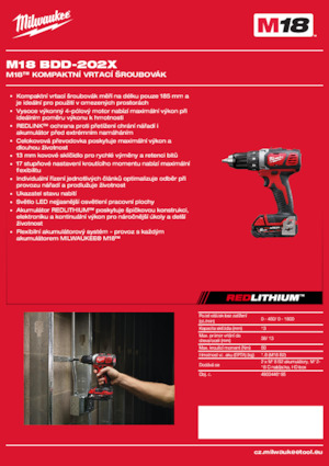 Akumulátorové vrtačky a vrtací šroubováky Milwaukee M18 BDD-202X