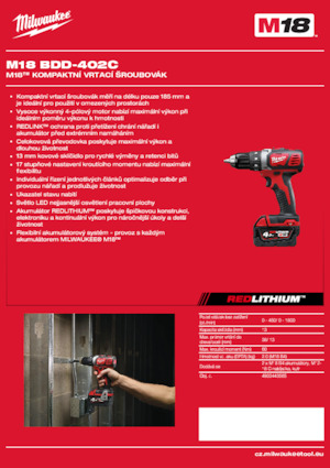 Akumulátorové vrtačky a vrtací šroubováky Milwaukee M18 BDD-402C