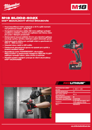 Akumulátorové vrtačky a vrtací šroubováky Milwaukee M18 BLDD2-502X