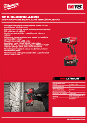 Akumulátorové vrtačky a vrtací šroubováky Milwaukee M18 BLDDRC-402C