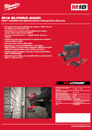 Akumulátorové vrtačky a vrtací šroubováky Milwaukee M18 BLPDRC-202C