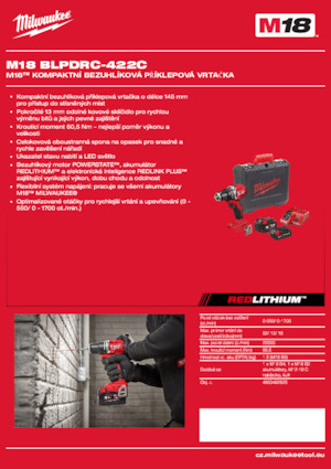 Akumulátorové vrtačky a vrtací šroubováky Milwaukee M18 BLPDRC-422C