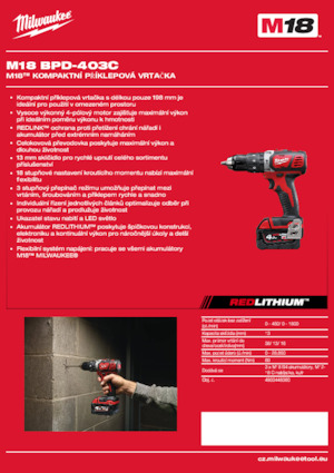 Akumulátorové vrtačky a vrtací šroubováky Milwaukee M18 BPD-403C