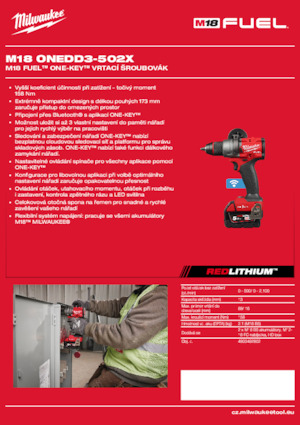 Akumulátorové vrtačky a vrtací šroubováky Milwaukee M18 ONEDD3-502X