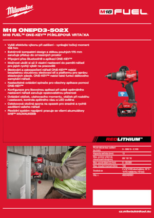 Akumulátorové vrtačky a vrtací šroubováky Milwaukee M18 ONEPD3-502X