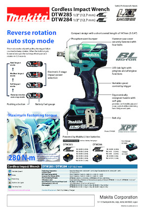 Akumulátorové rázové utahováky a šroubováky Makita DTW285 