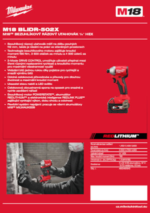 Akumulátorové rázové utahováky a šroubováky Milwaukee M18 BLIDR-502X