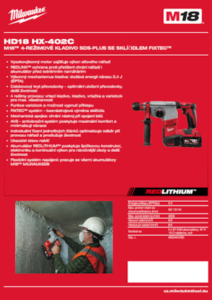 Akumulátorová vrtací kladiva SDS Milwaukee HD18 HX-402C